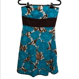 Speechless teal/brown abstract floral strapless dress size 7
